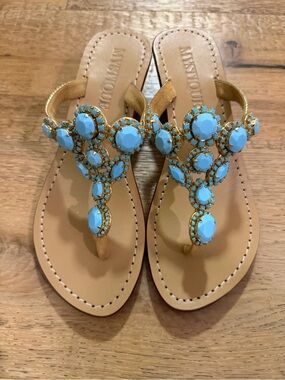 Mystique Boutique Turquoise Jeweled Thong Sandals - Women's